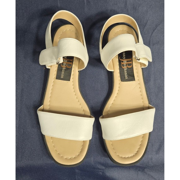 Jenny Buchanan White Leather Sandals Women's sz 7.5 M Adjustable loop closure - Picture 1 of 11